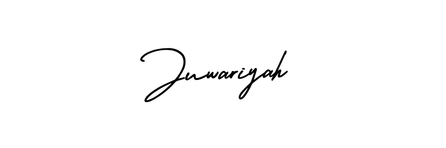 You should practise on your own different ways (AmerikaSignatureDemo-Regular) to write your name (Juwariyah) in signature. don't let someone else do it for you. Juwariyah signature style 3 images and pictures png