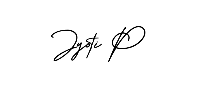 The best way (AmerikaSignatureDemo-Regular) to make a short signature is to pick only two or three words in your name. The name Jyoti P include a total of six letters. For converting this name. Jyoti P signature style 3 images and pictures png