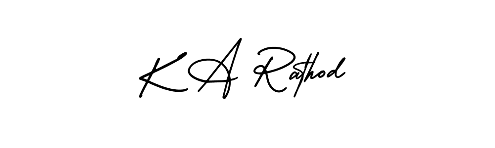 You should practise on your own different ways (AmerikaSignatureDemo-Regular) to write your name (K A Rathod) in signature. don't let someone else do it for you. K A Rathod signature style 3 images and pictures png