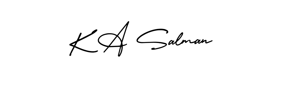 Use a signature maker to create a handwritten signature online. With this signature software, you can design (AmerikaSignatureDemo-Regular) your own signature for name K A Salman. K A Salman signature style 3 images and pictures png