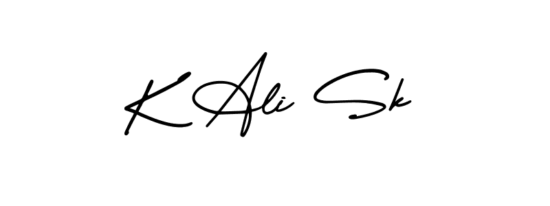 You should practise on your own different ways (AmerikaSignatureDemo-Regular) to write your name (K Ali Sk) in signature. don't let someone else do it for you. K Ali Sk signature style 3 images and pictures png