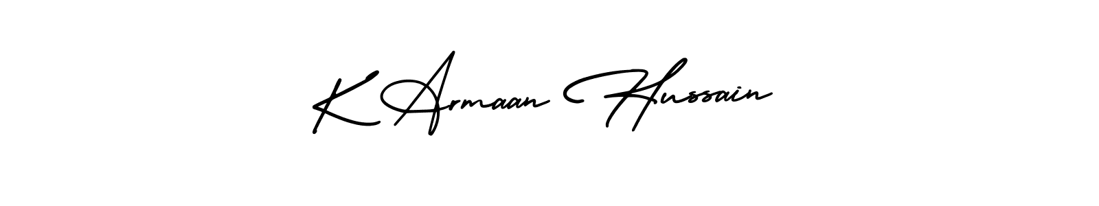 Use a signature maker to create a handwritten signature online. With this signature software, you can design (AmerikaSignatureDemo-Regular) your own signature for name K Armaan Hussain. K Armaan Hussain signature style 3 images and pictures png