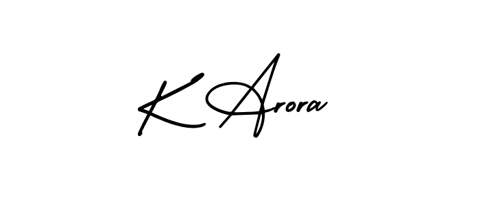 How to make K Arora name signature. Use AmerikaSignatureDemo-Regular style for creating short signs online. This is the latest handwritten sign. K Arora signature style 3 images and pictures png