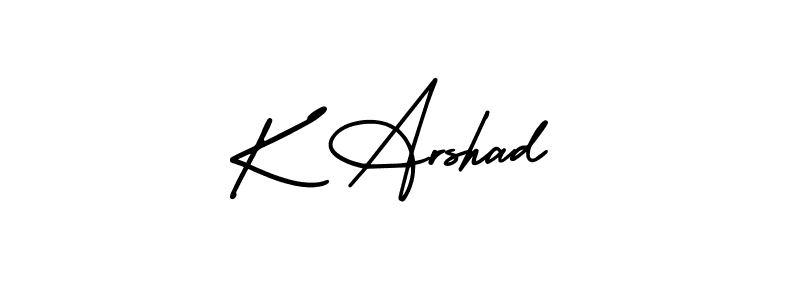 You should practise on your own different ways (AmerikaSignatureDemo-Regular) to write your name (K Arshad) in signature. don't let someone else do it for you. K Arshad signature style 3 images and pictures png