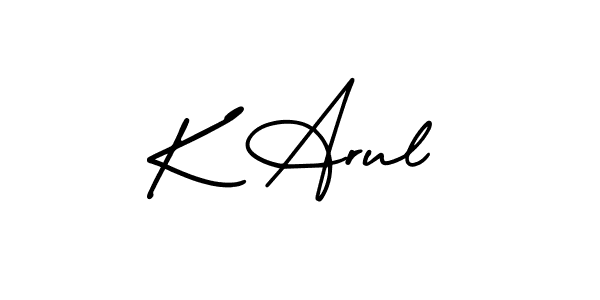 The best way (AmerikaSignatureDemo-Regular) to make a short signature is to pick only two or three words in your name. The name K Arul include a total of six letters. For converting this name. K Arul signature style 3 images and pictures png