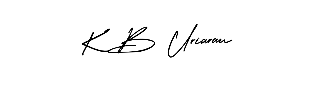 You should practise on your own different ways (AmerikaSignatureDemo-Regular) to write your name (K B Uriarau) in signature. don't let someone else do it for you. K B Uriarau signature style 3 images and pictures png