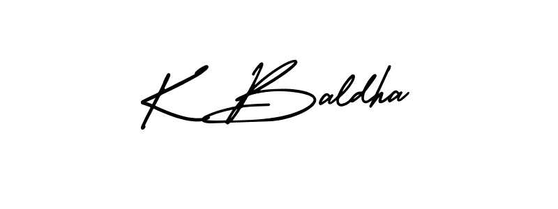 You should practise on your own different ways (AmerikaSignatureDemo-Regular) to write your name (K Baldha) in signature. don't let someone else do it for you. K Baldha signature style 3 images and pictures png