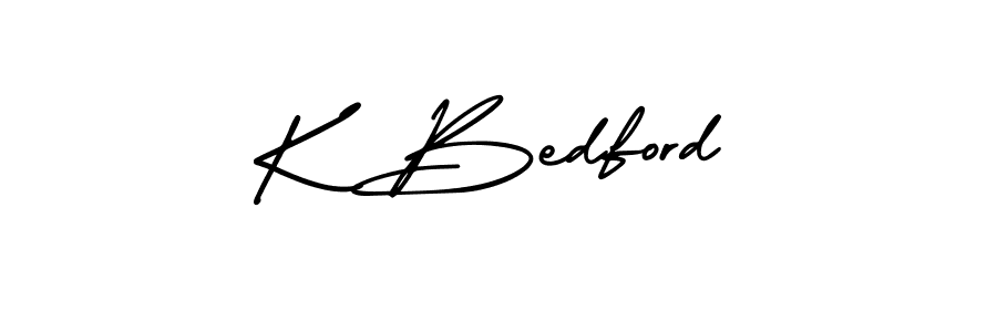 The best way (AmerikaSignatureDemo-Regular) to make a short signature is to pick only two or three words in your name. The name K Bedford include a total of six letters. For converting this name. K Bedford signature style 3 images and pictures png