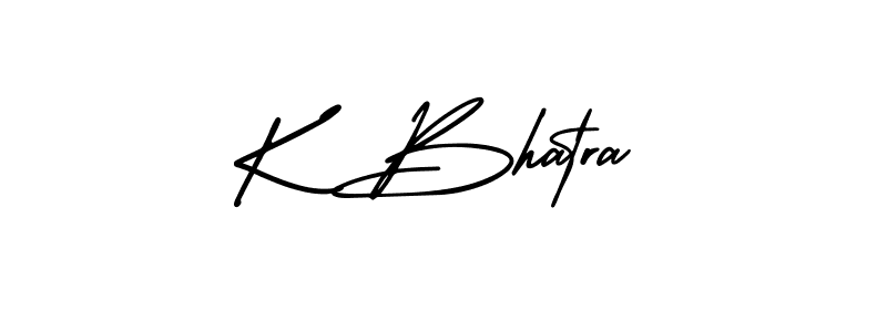 You should practise on your own different ways (AmerikaSignatureDemo-Regular) to write your name (K Bhatra) in signature. don't let someone else do it for you. K Bhatra signature style 3 images and pictures png