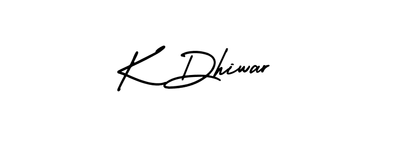 How to make K Dhiwar name signature. Use AmerikaSignatureDemo-Regular style for creating short signs online. This is the latest handwritten sign. K Dhiwar signature style 3 images and pictures png