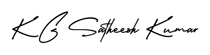 This is the best signature style for the K G Satheesh Kumar name. Also you like these signature font (AmerikaSignatureDemo-Regular). Mix name signature. K G Satheesh Kumar signature style 3 images and pictures png