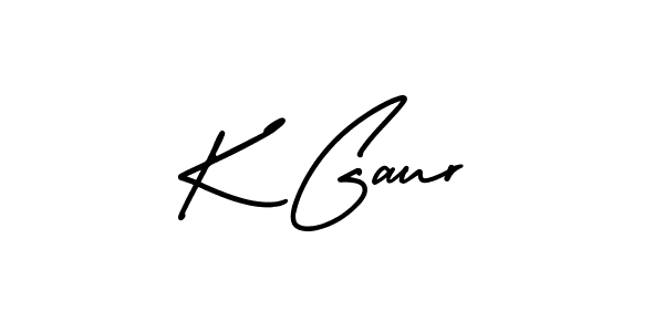 The best way (AmerikaSignatureDemo-Regular) to make a short signature is to pick only two or three words in your name. The name K Gaur include a total of six letters. For converting this name. K Gaur signature style 3 images and pictures png