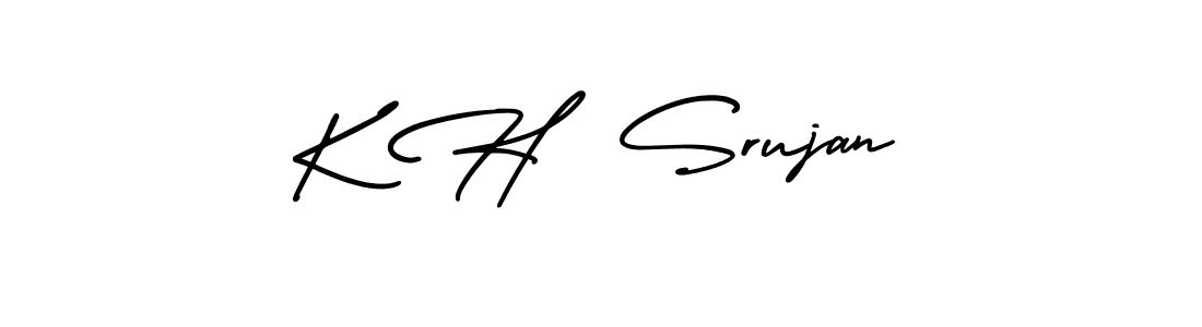 You should practise on your own different ways (AmerikaSignatureDemo-Regular) to write your name (K H  Srujan) in signature. don't let someone else do it for you. K H  Srujan signature style 3 images and pictures png