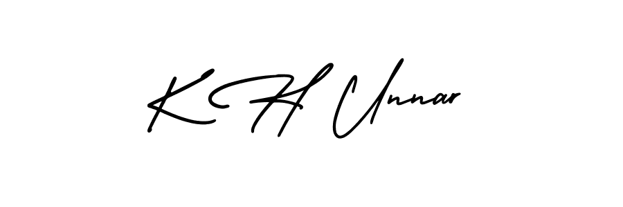 The best way (AmerikaSignatureDemo-Regular) to make a short signature is to pick only two or three words in your name. The name K H Unnar include a total of six letters. For converting this name. K H Unnar signature style 3 images and pictures png