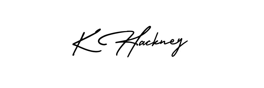 How to make K Hackney name signature. Use AmerikaSignatureDemo-Regular style for creating short signs online. This is the latest handwritten sign. K Hackney signature style 3 images and pictures png