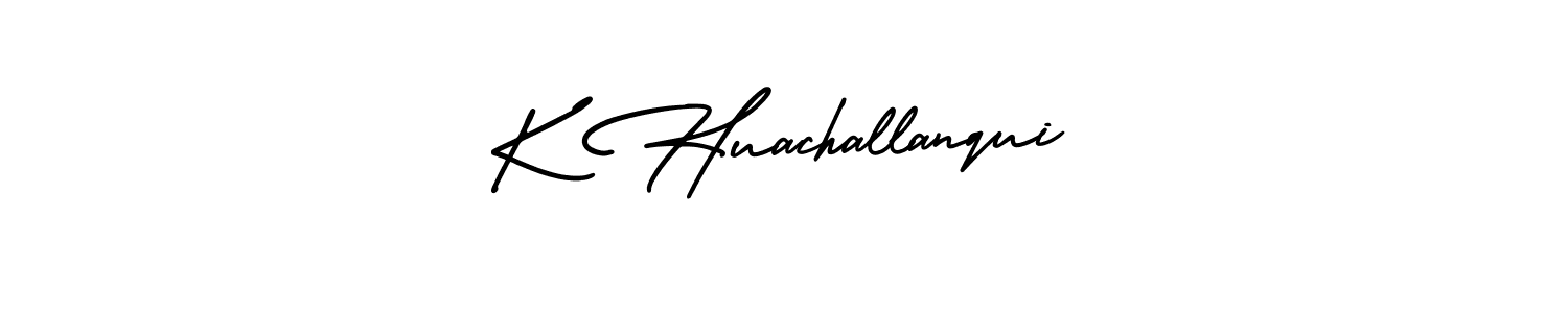 How to make K Huachallanqui name signature. Use AmerikaSignatureDemo-Regular style for creating short signs online. This is the latest handwritten sign. K Huachallanqui signature style 3 images and pictures png