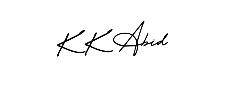 The best way (AmerikaSignatureDemo-Regular) to make a short signature is to pick only two or three words in your name. The name K K Abid include a total of six letters. For converting this name. K K Abid signature style 3 images and pictures png