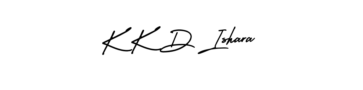 You should practise on your own different ways (AmerikaSignatureDemo-Regular) to write your name (K K D Ishara) in signature. don't let someone else do it for you. K K D Ishara signature style 3 images and pictures png