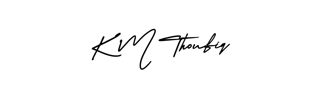 Use a signature maker to create a handwritten signature online. With this signature software, you can design (AmerikaSignatureDemo-Regular) your own signature for name K M Thoufiq. K M Thoufiq signature style 3 images and pictures png