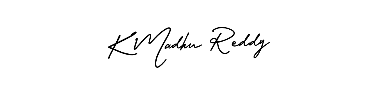 You should practise on your own different ways (AmerikaSignatureDemo-Regular) to write your name (K Madhu Reddy) in signature. don't let someone else do it for you. K Madhu Reddy signature style 3 images and pictures png