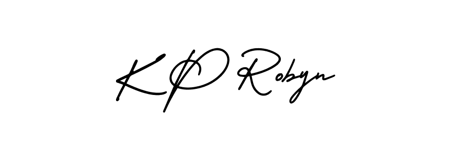 The best way (AmerikaSignatureDemo-Regular) to make a short signature is to pick only two or three words in your name. The name K P Robyn include a total of six letters. For converting this name. K P Robyn signature style 3 images and pictures png