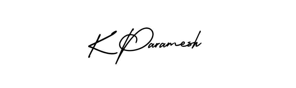 The best way (AmerikaSignatureDemo-Regular) to make a short signature is to pick only two or three words in your name. The name K Paramesh include a total of six letters. For converting this name. K Paramesh signature style 3 images and pictures png