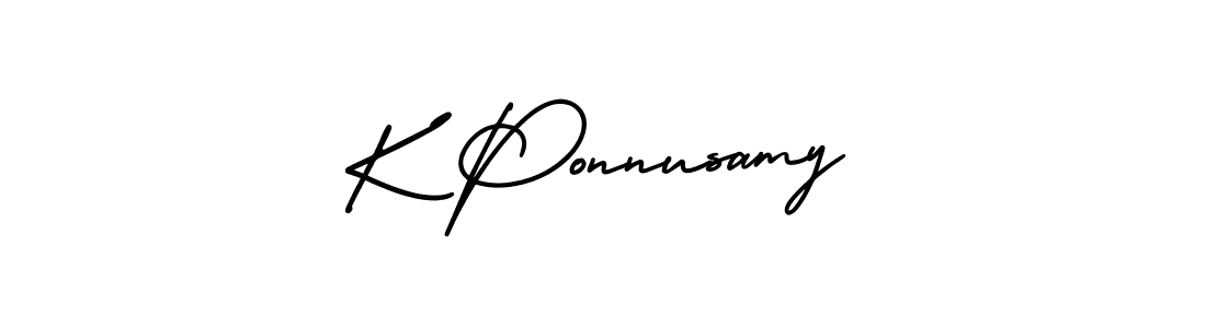 How to make K Ponnusamy name signature. Use AmerikaSignatureDemo-Regular style for creating short signs online. This is the latest handwritten sign. K Ponnusamy signature style 3 images and pictures png