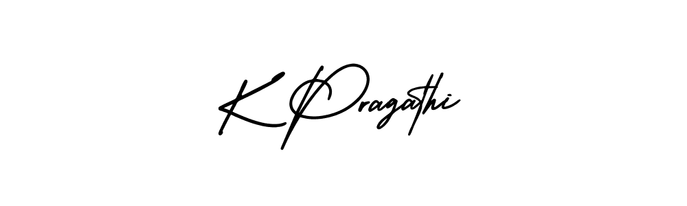 You should practise on your own different ways (AmerikaSignatureDemo-Regular) to write your name (K Pragathi) in signature. don't let someone else do it for you. K Pragathi signature style 3 images and pictures png
