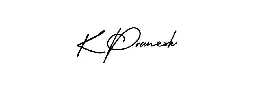 AmerikaSignatureDemo-Regular is a professional signature style that is perfect for those who want to add a touch of class to their signature. It is also a great choice for those who want to make their signature more unique. Get K Pranesh name to fancy signature for free. K Pranesh signature style 3 images and pictures png