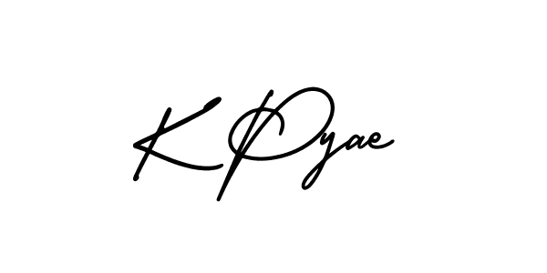 How to make K Pyae name signature. Use AmerikaSignatureDemo-Regular style for creating short signs online. This is the latest handwritten sign. K Pyae signature style 3 images and pictures png