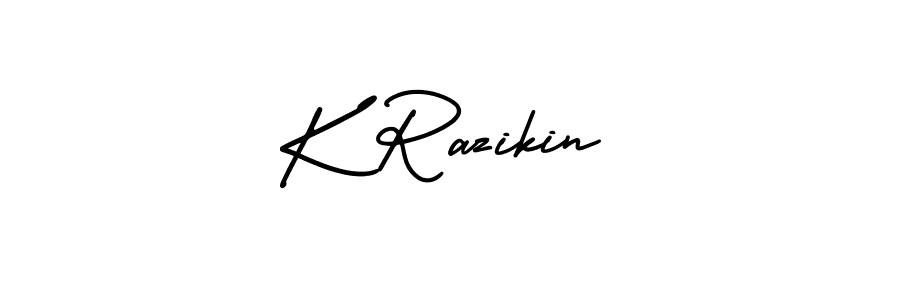 Design your own signature with our free online signature maker. With this signature software, you can create a handwritten (AmerikaSignatureDemo-Regular) signature for name K Razikin. K Razikin signature style 3 images and pictures png