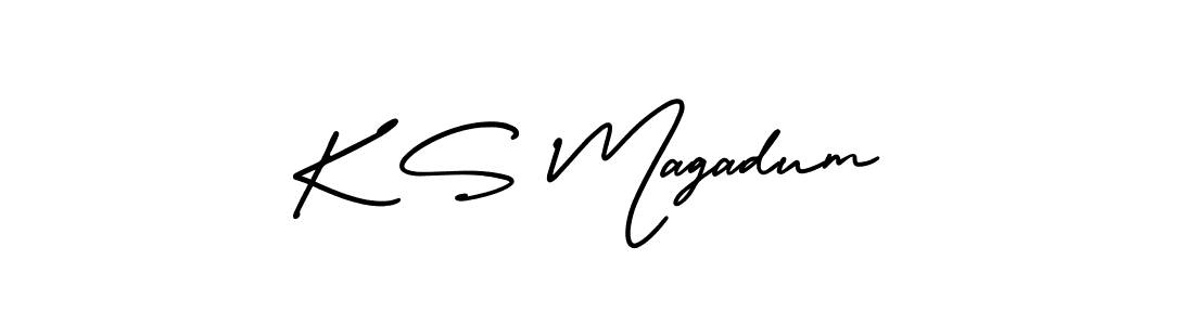 AmerikaSignatureDemo-Regular is a professional signature style that is perfect for those who want to add a touch of class to their signature. It is also a great choice for those who want to make their signature more unique. Get K S Magadum name to fancy signature for free. K S Magadum signature style 3 images and pictures png