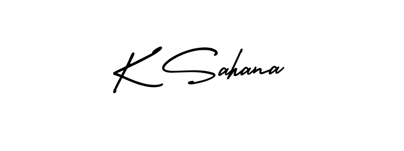 The best way (AmerikaSignatureDemo-Regular) to make a short signature is to pick only two or three words in your name. The name K Sahana include a total of six letters. For converting this name. K Sahana signature style 3 images and pictures png