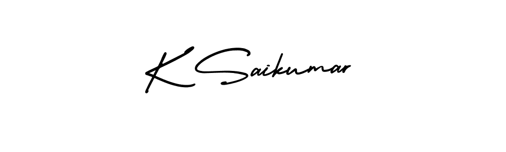 You should practise on your own different ways (AmerikaSignatureDemo-Regular) to write your name (K Saikumar) in signature. don't let someone else do it for you. K Saikumar signature style 3 images and pictures png