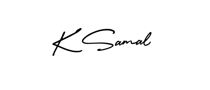 How to make K Samal name signature. Use AmerikaSignatureDemo-Regular style for creating short signs online. This is the latest handwritten sign. K Samal signature style 3 images and pictures png