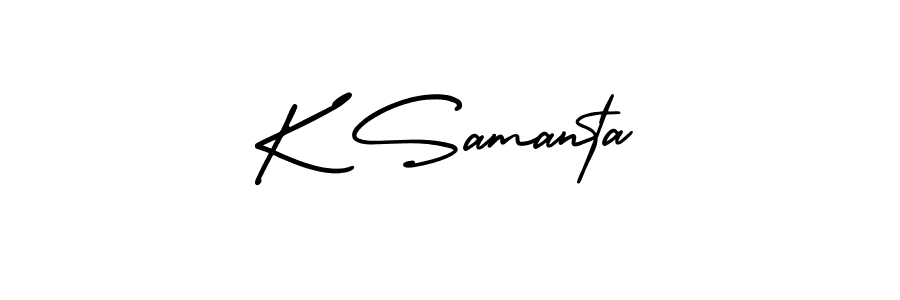 You should practise on your own different ways (AmerikaSignatureDemo-Regular) to write your name (K Samanta) in signature. don't let someone else do it for you. K Samanta signature style 3 images and pictures png