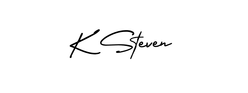 The best way (AmerikaSignatureDemo-Regular) to make a short signature is to pick only two or three words in your name. The name K Steven include a total of six letters. For converting this name. K Steven signature style 3 images and pictures png