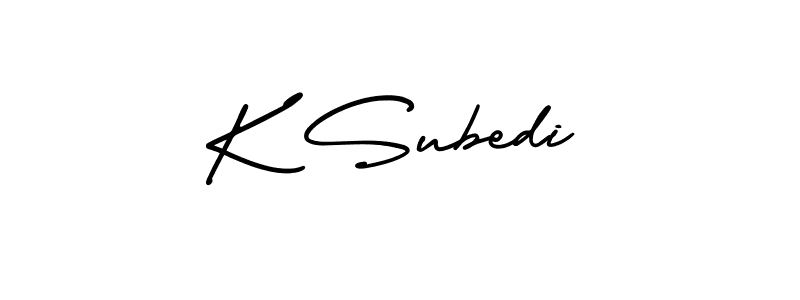 How to make K Subedi name signature. Use AmerikaSignatureDemo-Regular style for creating short signs online. This is the latest handwritten sign. K Subedi signature style 3 images and pictures png