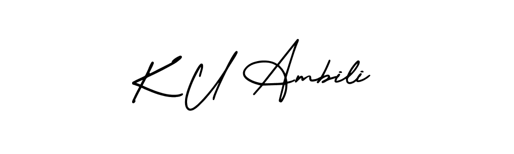 if you are searching for the best signature style for your name K U Ambili. so please give up your signature search. here we have designed multiple signature styles  using AmerikaSignatureDemo-Regular. K U Ambili signature style 3 images and pictures png