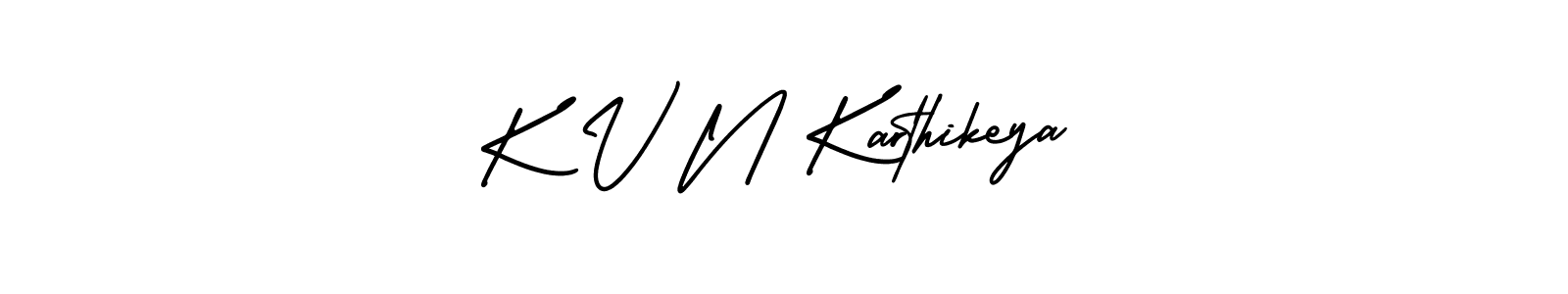 You should practise on your own different ways (AmerikaSignatureDemo-Regular) to write your name (K V N Karthikeya) in signature. don't let someone else do it for you. K V N Karthikeya signature style 3 images and pictures png