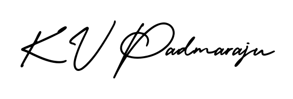 A sleek calligraphic signature for name K V Padmaraju utilizing AmerikaSignatureDemo-Regular styling. Great for adding personal signatures to photos and art. K V Padmaraju signature style 3 images and pictures png
