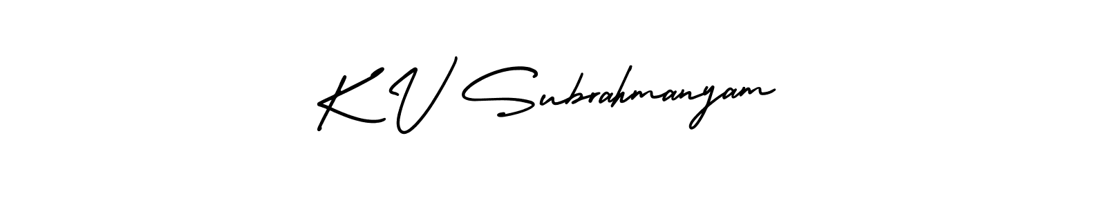 The best way (AmerikaSignatureDemo-Regular) to make a short signature is to pick only two or three words in your name. The name K V Subrahmanyam include a total of six letters. For converting this name. K V Subrahmanyam signature style 3 images and pictures png