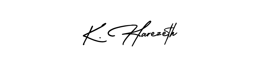 You should practise on your own different ways (AmerikaSignatureDemo-Regular) to write your name (K. Harezeth) in signature. don't let someone else do it for you. K. Harezeth signature style 3 images and pictures png