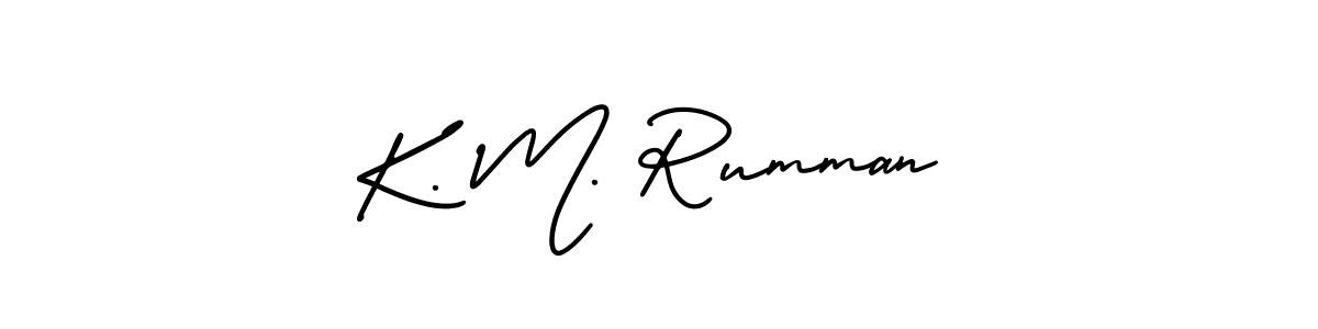 Make a short K. M. Rumman signature style. Manage your documents anywhere anytime using AmerikaSignatureDemo-Regular. Create and add eSignatures, submit forms, share and send files easily. K. M. Rumman signature style 3 images and pictures png