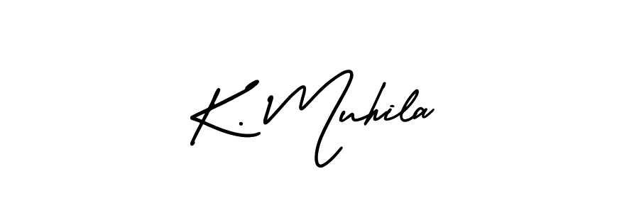 AmerikaSignatureDemo-Regular is a professional signature style that is perfect for those who want to add a touch of class to their signature. It is also a great choice for those who want to make their signature more unique. Get K. Muhila name to fancy signature for free. K. Muhila signature style 3 images and pictures png