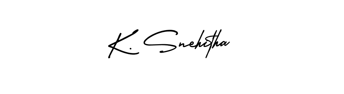 You should practise on your own different ways (AmerikaSignatureDemo-Regular) to write your name (K. Snehitha) in signature. don't let someone else do it for you. K. Snehitha signature style 3 images and pictures png