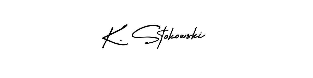 You should practise on your own different ways (AmerikaSignatureDemo-Regular) to write your name (K. Stokowski) in signature. don't let someone else do it for you. K. Stokowski signature style 3 images and pictures png