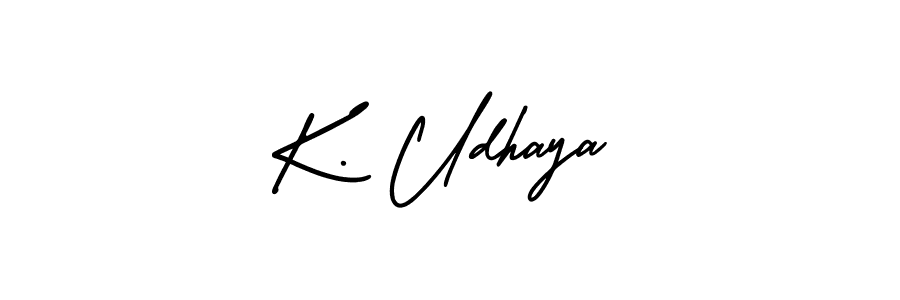 You should practise on your own different ways (AmerikaSignatureDemo-Regular) to write your name (K. Udhaya) in signature. don't let someone else do it for you. K. Udhaya signature style 3 images and pictures png