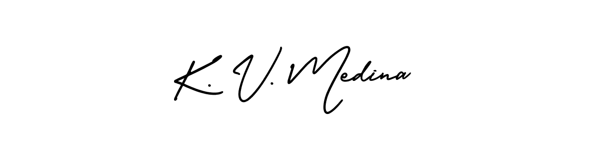 It looks lik you need a new signature style for name K. V. Medina. Design unique handwritten (AmerikaSignatureDemo-Regular) signature with our free signature maker in just a few clicks. K. V. Medina signature style 3 images and pictures png