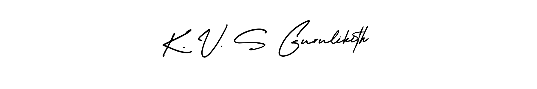 The best way (AmerikaSignatureDemo-Regular) to make a short signature is to pick only two or three words in your name. The name K. V. S Gurulikith include a total of six letters. For converting this name. K. V. S Gurulikith signature style 3 images and pictures png